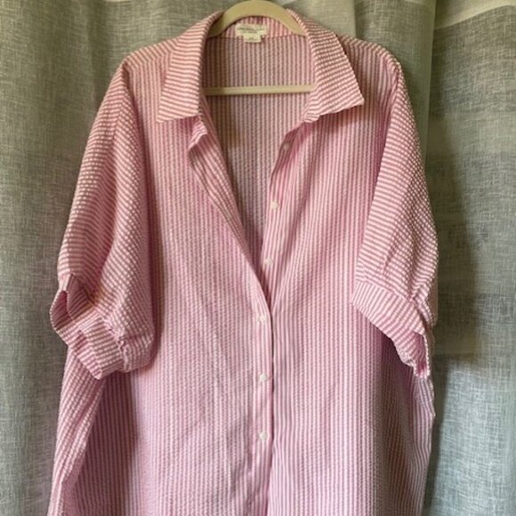Chic Soul Pink & White Seersucker top, Size 3X - Picture 1 of 3
